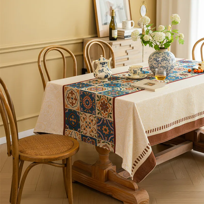 Gemischte Jacquard-Blumen-Tischdecke, elegante und rechteckige staubdichte Abdeckung für Teetisch, Hochzeit, Party, Esszimmer, Dekoration