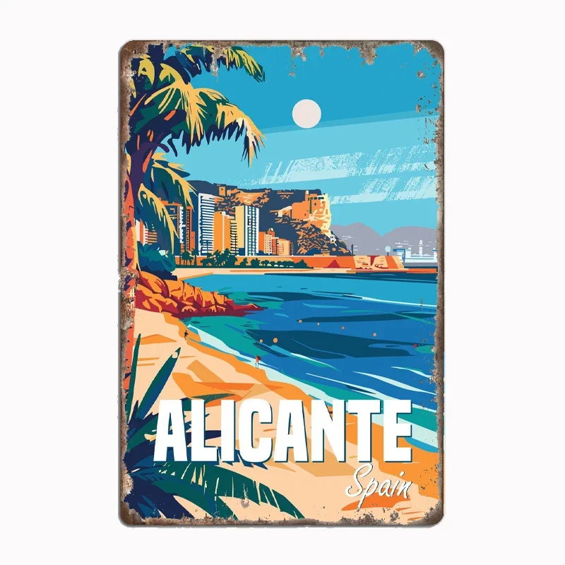 Alicante Spanien Küste Reise Poster Metall Plaque Poster Club Home Bar Höhle Klassische Plaques Zinn Zeichen Zimmer Wand Dekor Image