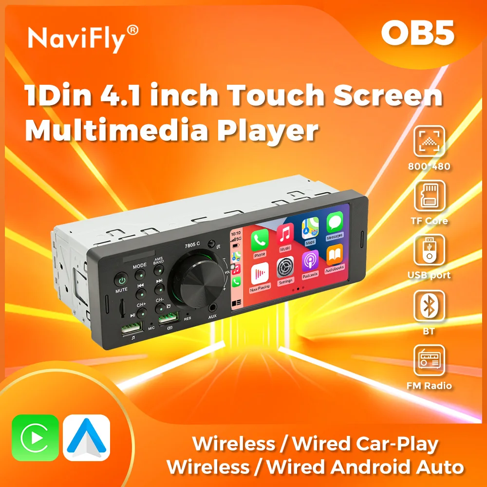 NaviFly 1Din 4,1 Zoll Universal Autoradio MP5 Wireless Carplay Android AUTO Touchscreen Multimedia Video Player USB SWC BT Image