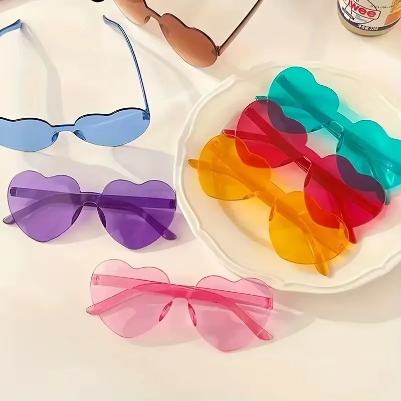 1/2/4PCS Herz Sonnenbrille für Frauen Männer Randlose Brillen UV400 Weibliche Rosa Grün Gelb Blau Orange lila Braun Sonnenbrille Image