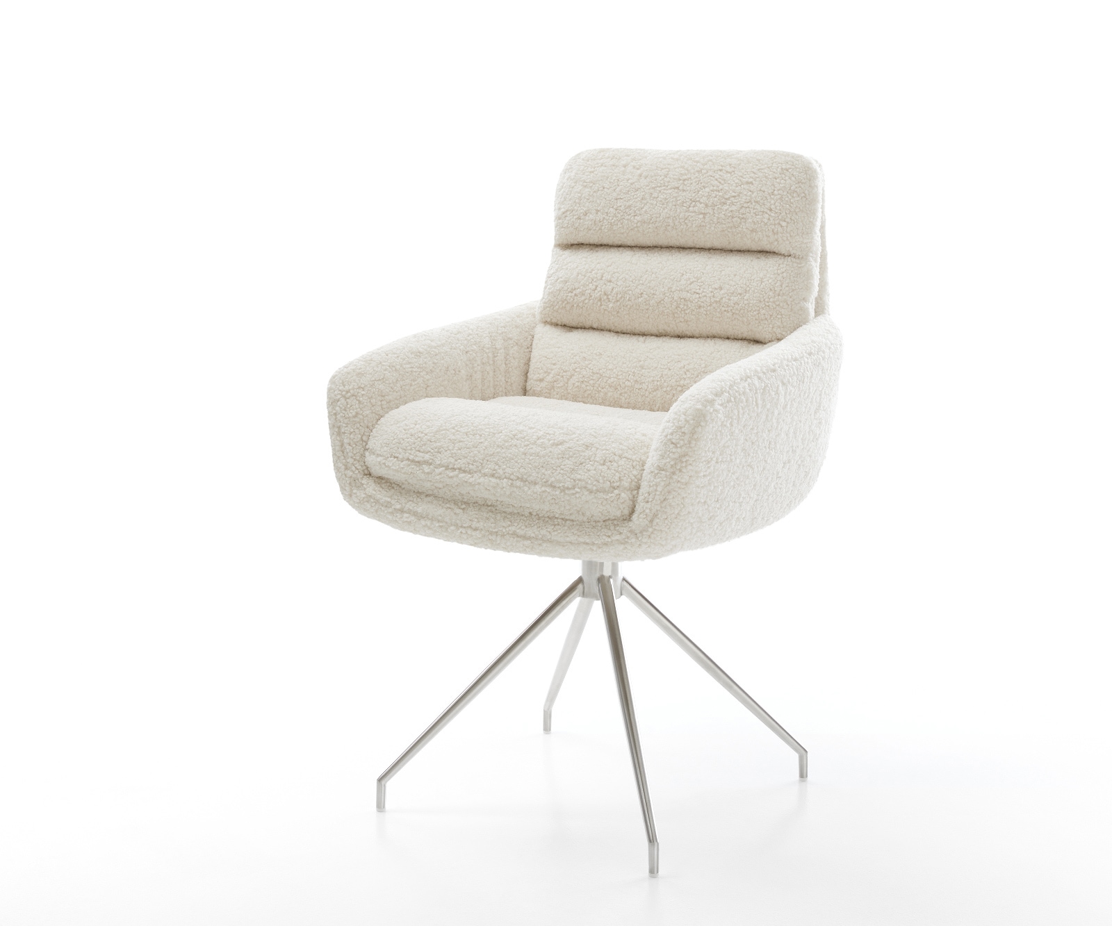 DELIFE Esszimmerstuhl Abelia-Flex mit Armlehnen Teddystoff Beige Kreuzgestell konisch Edelstahl, Esszimmerstühle Image