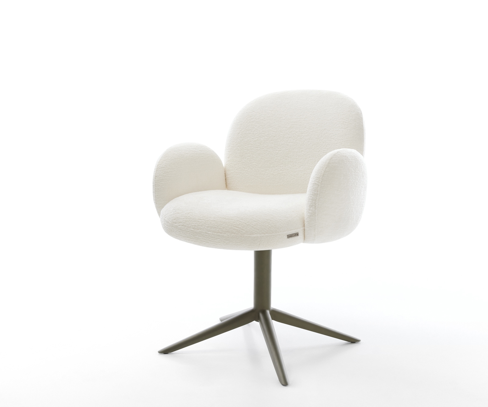 DELIFE Drehstuhl Nube-Flex mit Armlehnen Bouclé Soft Beige Fußkreuz Effektfinish Titan 360° drehbar Wippfunktion Taschenfederkern, Esszimmerstühle Image