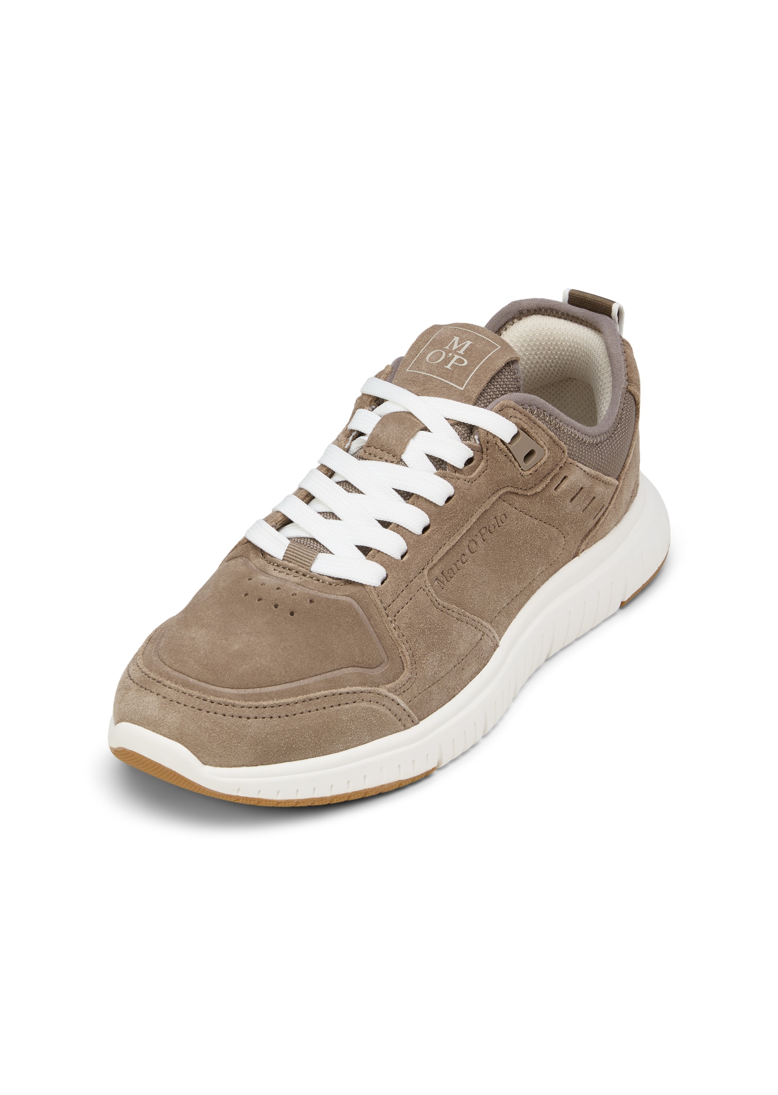 Sneaker MARC O'POLO "aus edlem Veloursleder", Damen, Gr. 44, pavestone, Obermaterial: 100% Leder (Rind), unifarben, Schuhe Sneaker