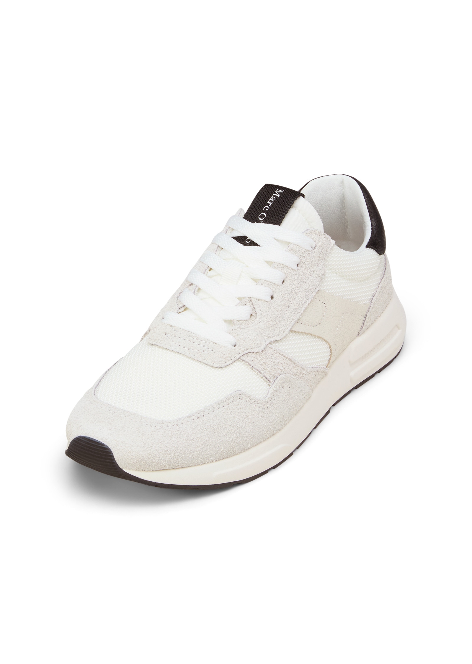 Sneaker MARC O'POLO "aus Mesh und Veloursleder", Damen, Gr. 41, sanftes weiß, schwarz, Obermaterial: 80% Leder (Rind), 20% Polyester, unifarben, Schuhe Sneaker