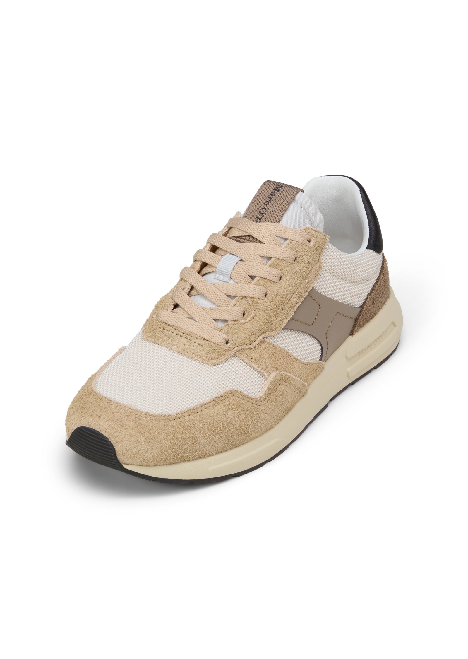 Sneaker MARC O'POLO "aus Mesh und Veloursleder", Damen, Gr. 43, schwarz pure sand, light oat, Obermaterial: 80% Leder (Rind), 20% Polyester, unifarben, Schuhe Sneaker