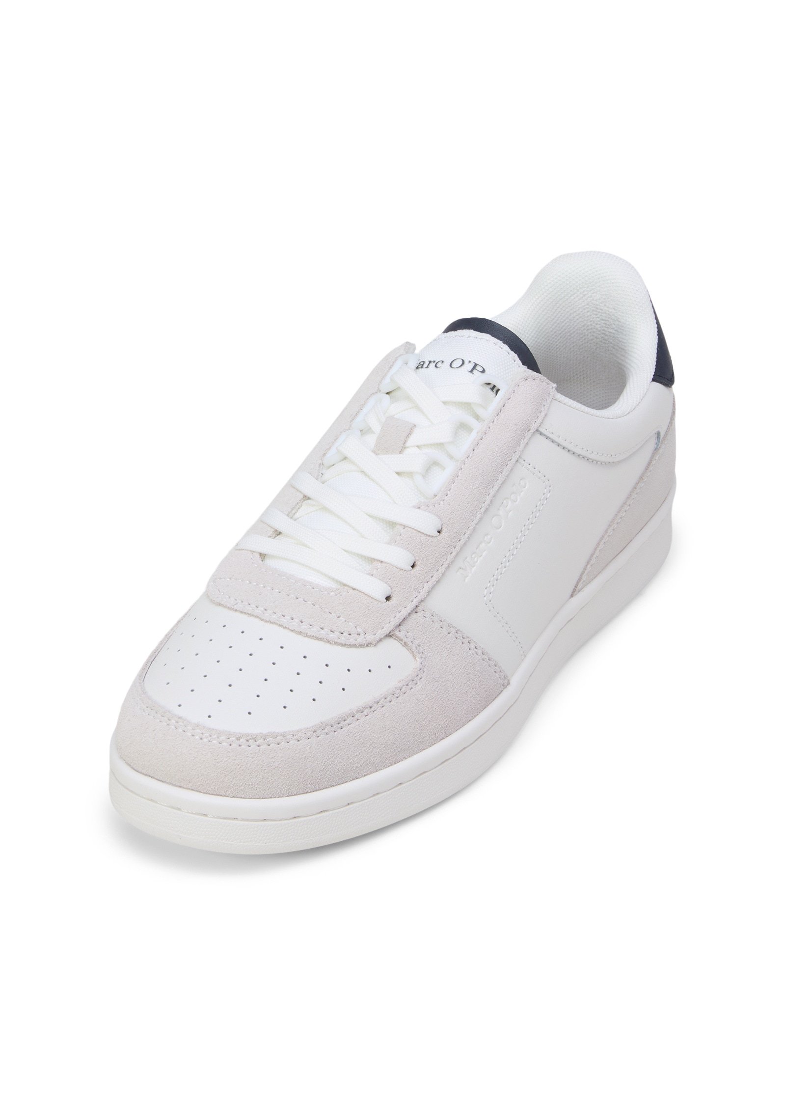 Sneaker MARC O'POLO "aus hochwertigem Rindleder", Damen, Gr. 41, weiß, navy, Obermaterial: 100% Leder, unifarben, Schuhe Sneaker