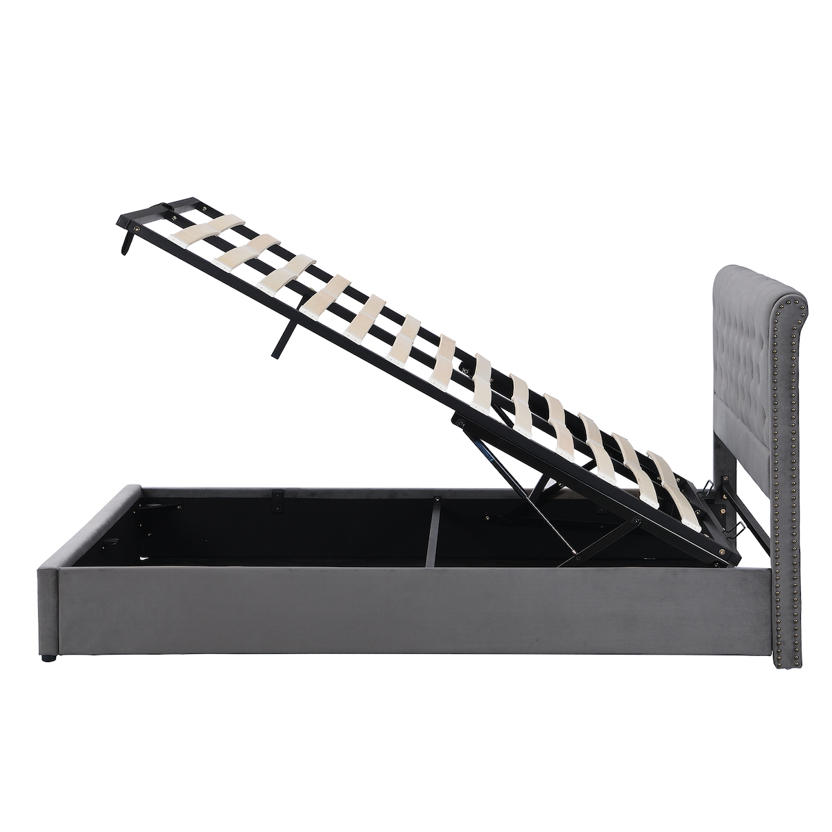 Polsterbett 140x200 cm mit Stauraum und Nietenverzierung – elegantes Design in Grau für stilvolle Schlafzimmer Image