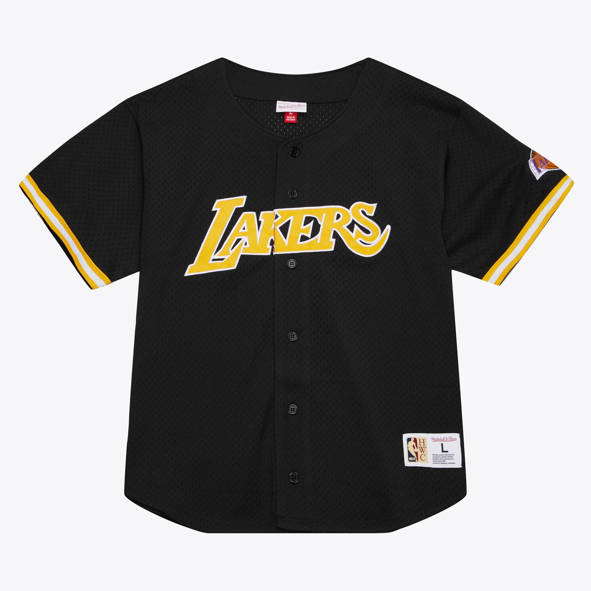 T-shirt boutonné en maille Mitchell & Ness On The Clock des Los Angeles Lakers - Homme Taille: S