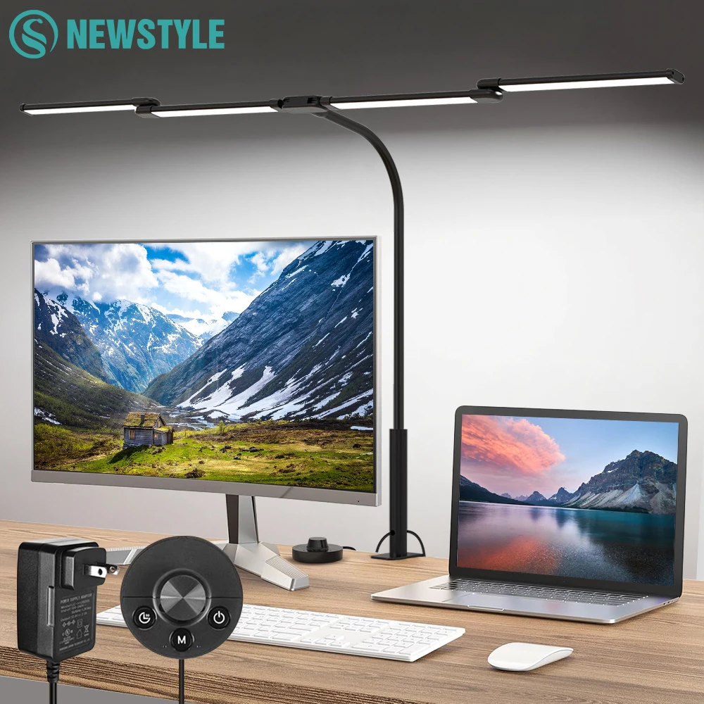 24 W ultrahelle 45-Zoll-Arm-LED-Computertischleuchte mit augenschonendem Klemme, 4-Kopf, 5 Farbtemperaturen, 10 Helligkeiten, Heim-Tischlampe Image