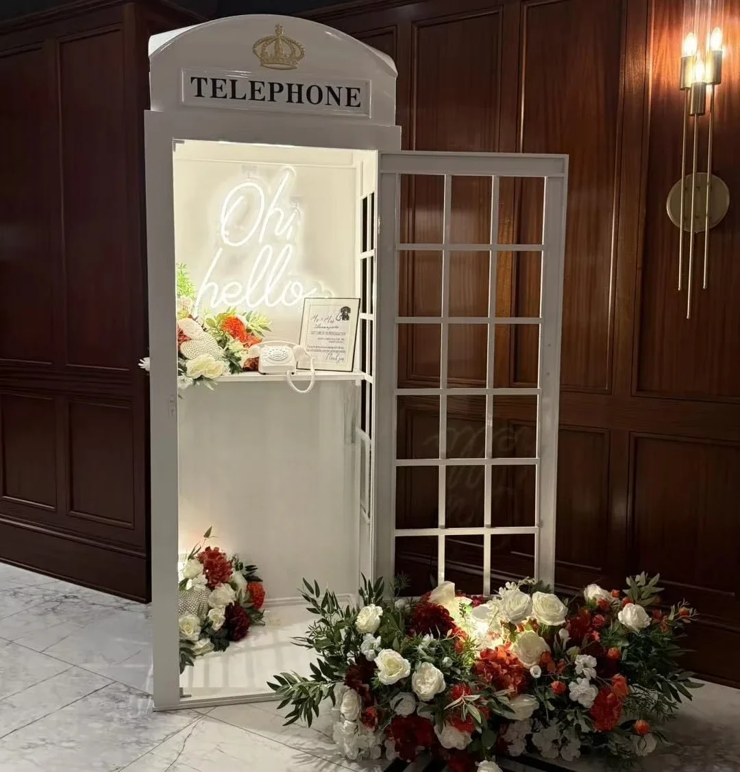 Vintage Outdoor Antique London British White Metal Phone Booth Wedding Event Party Decoration Phone Booth