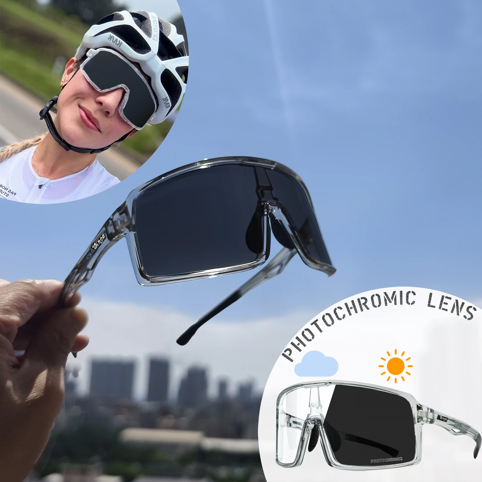 SINGA Photochrome Fahrrad-Sonnenbrille Sportbrille Rennrad-Brille MTB-Brillen für Männer Frauen Reitbrille Fahrradbrille Image