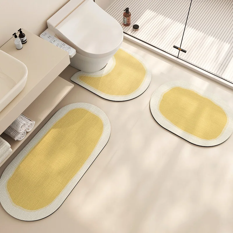 VIKAMA 3-teiliges Badezimmer-WC-förmiges WC-Sitz-Bodenmatte, schnell trocknendes, saugfähiges Set für Badezimmer, Waschtisch, Teppich, Heimdekoration