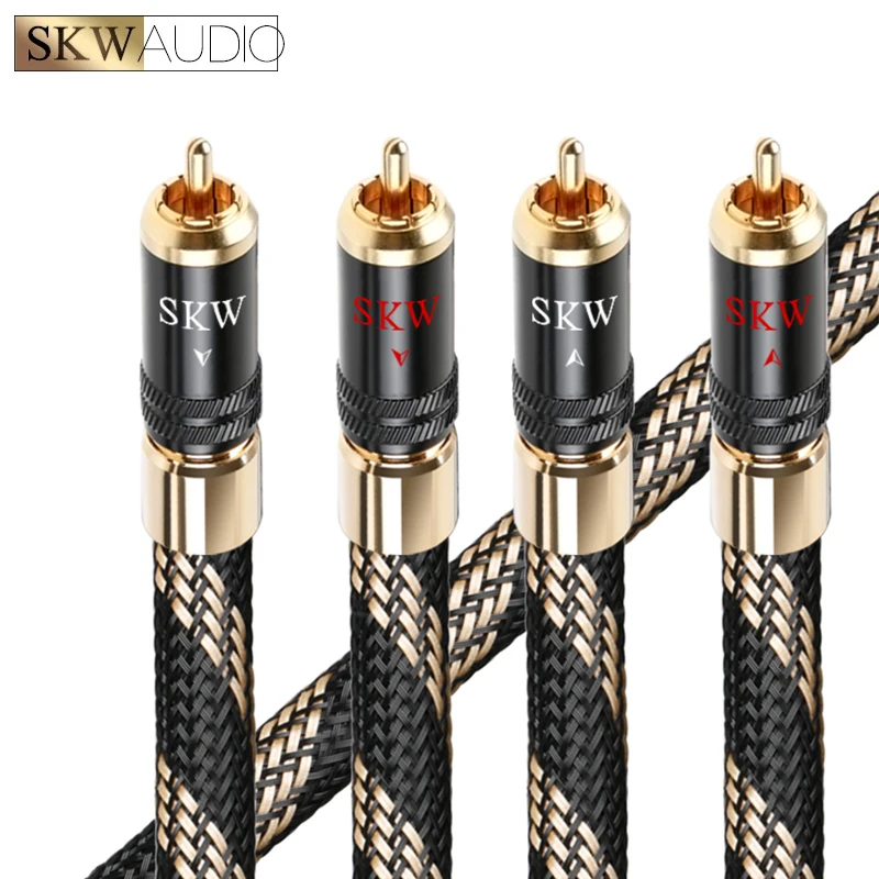Skw highend 2rca bis 2rca Stereo-Audio-Subwoofer-Kabel, 24 Karat vergoldeter Stecker, Premium-Nylon netz geflochten Image