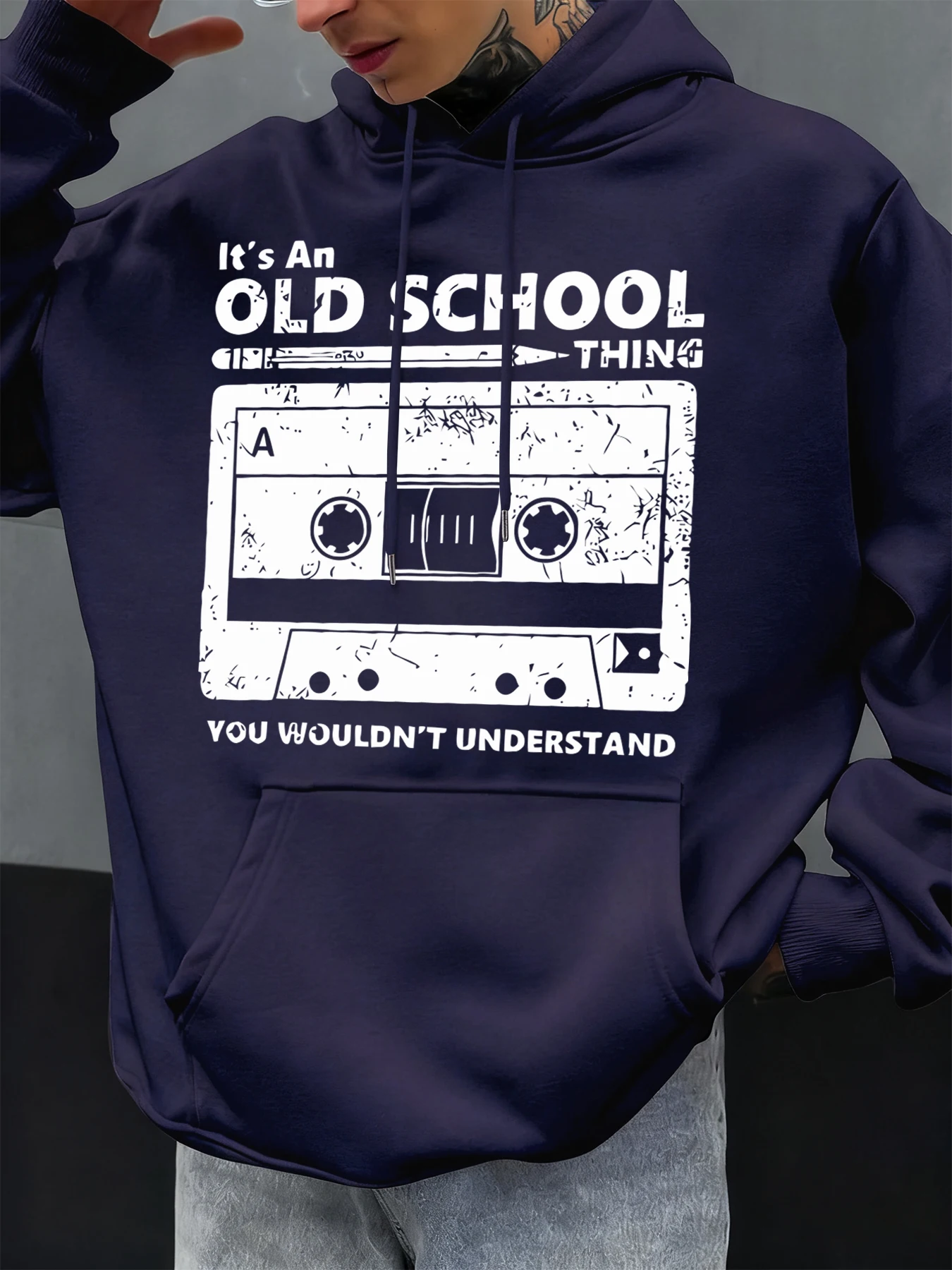 It'S An Old School Thing Tape Prints Männer Hoody Herbst Hip Hop Hoodie Casual Fleece Sportswear Übergroße Mode Männliche Hoodies Image