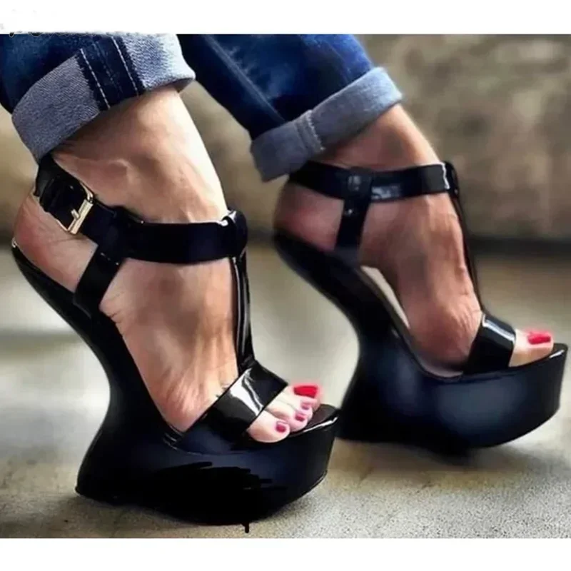 Plattform Strage Stil T Strap Sandalen Sexy Spitz Akzeptieren Angepasst Größe 35-46 Neuheiten Mode Frauen Runway Schuhe