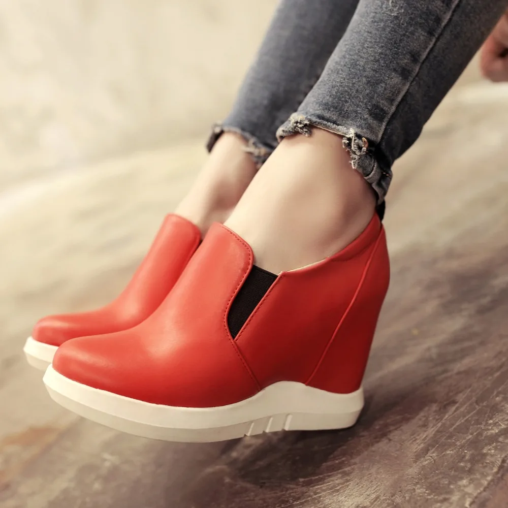 Versteckte Plattform Keile Turnschuhe Frauen Frühling Herbst Casual Schuhe Auf Plattform Komfort Keil Heels Rot Weiß Sneaker Weibliche