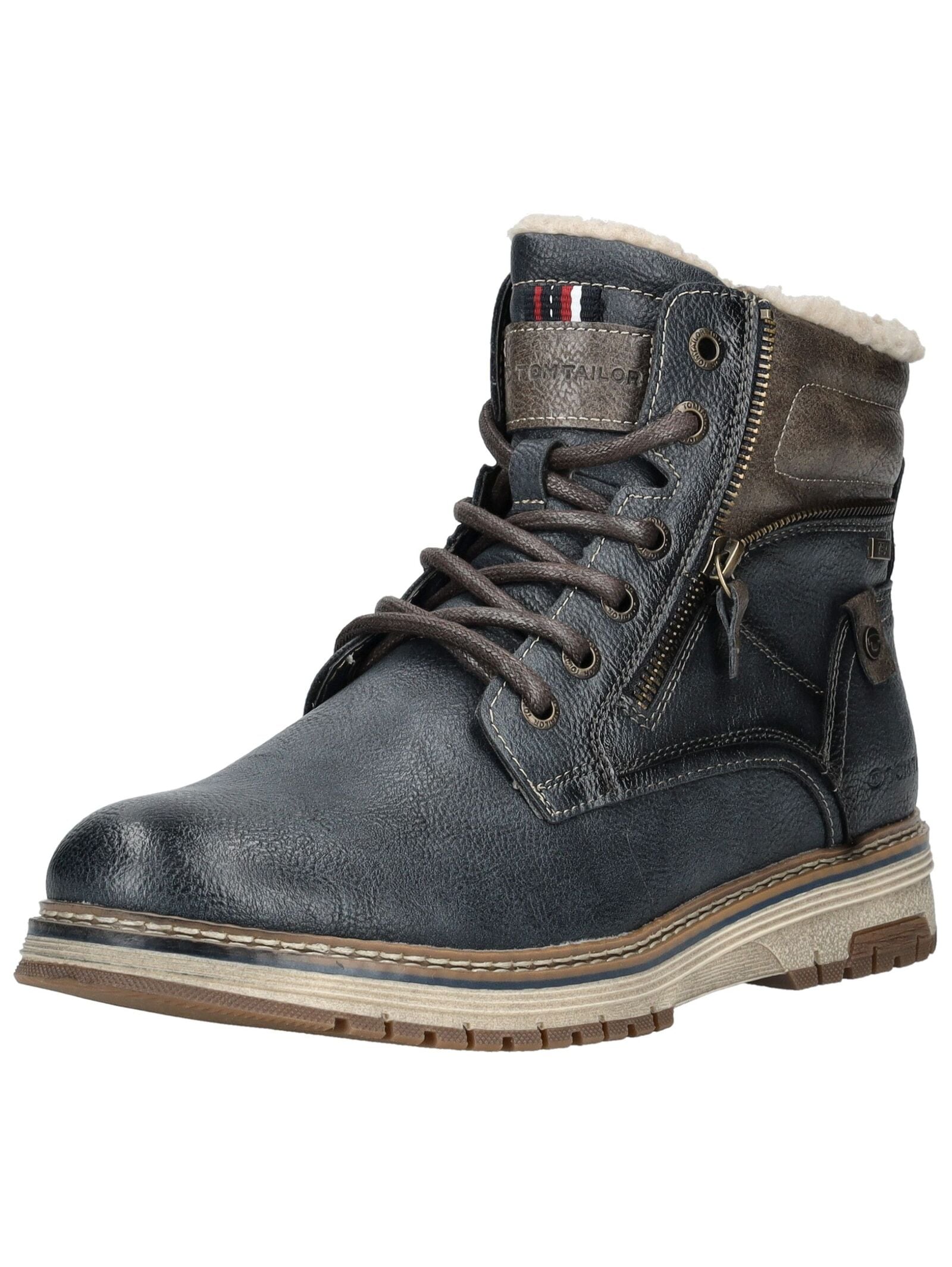 Schnürstiefelette TOM TAILOR "Tom Tailor Stiefelette Lederimitat/Textil", Damen, Gr. 44, navy, Lederimitat, Textil, Schuhe Schnürstiefelette