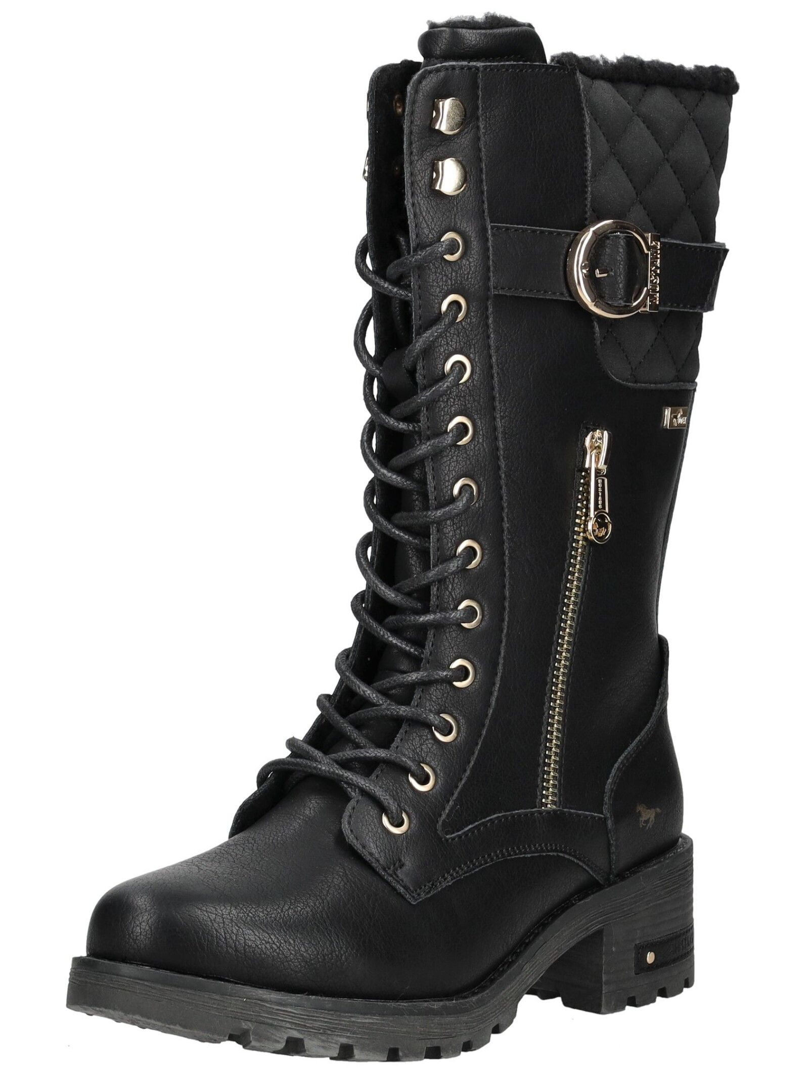 Schnürstiefel MUSTANG SHOES "Mustang Shoes Stiefel Lederimitat", Damen, Gr. 40, schwarz, Lederimitat, Schuhe Schnürstiefel