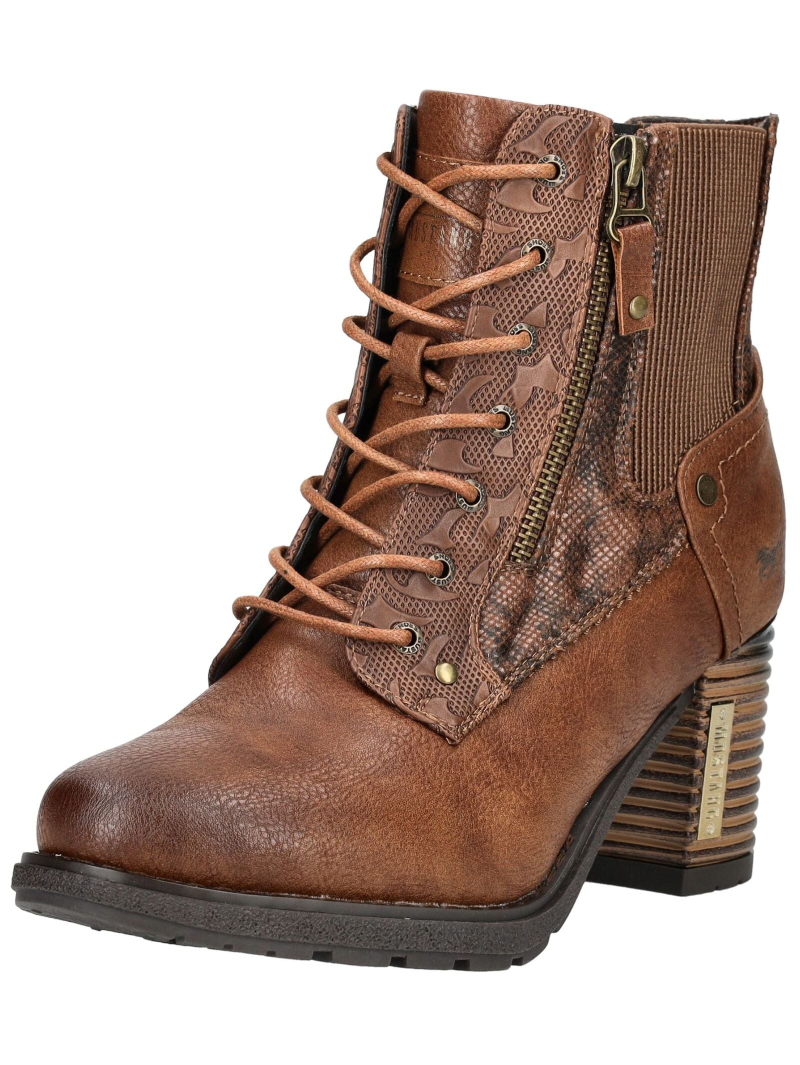 High-Heel-Stiefelette MUSTANG SHOES "Mustang Shoes Stiefelette Lederimitat/Textil", Damen, Gr. 36, braun, Lederimitat, Textil, Schuhe