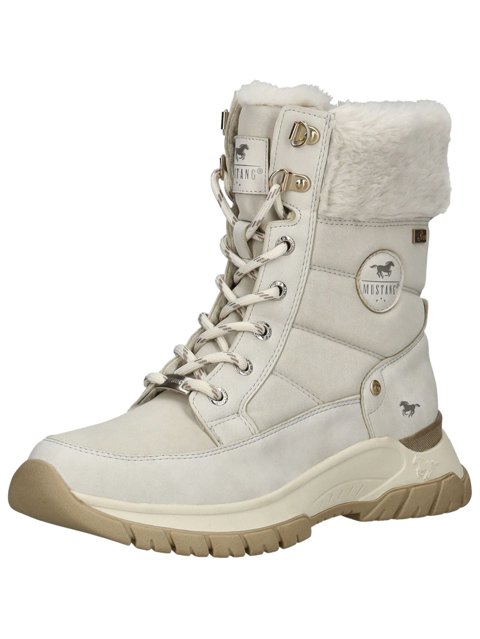 Schnürstiefelette MUSTANG SHOES "Mustang Shoes Stiefelette Lederimitat/Textil", Damen, Gr. 36, cream, Lederimitat, Textil, Schuhe Schnürstiefelette