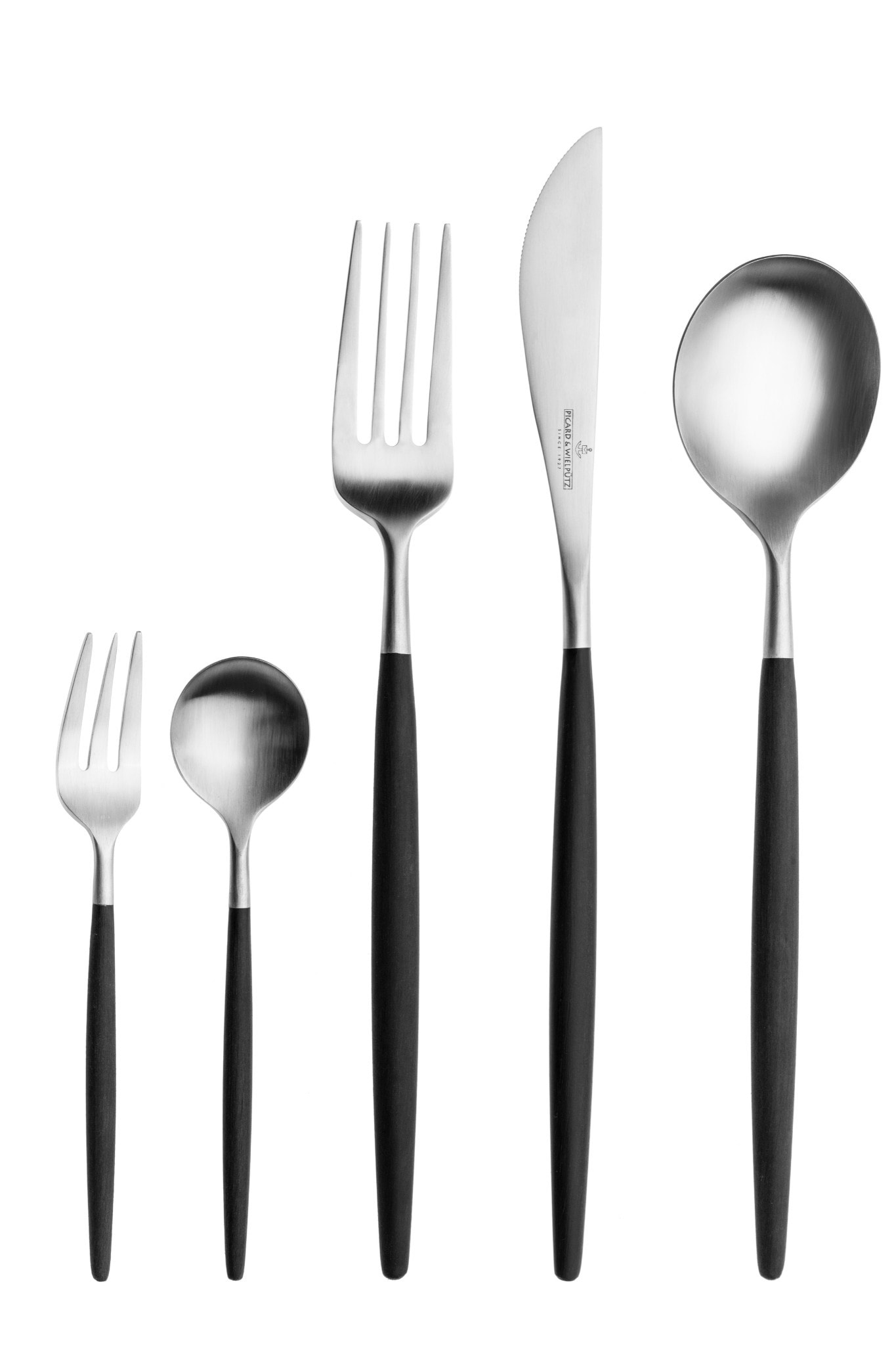 Besteck-Set "Franzi, wahlweise als 24-, 30- oder 60-teiliges Set erhältlich", silberfarben, schwarz, 30 tlg., Chromnickelstahl 18/10, PICARD & WIELPÜTZ SOLINGEN, Essbesteck-Sets, modernes und außergewöhnliches Design Image