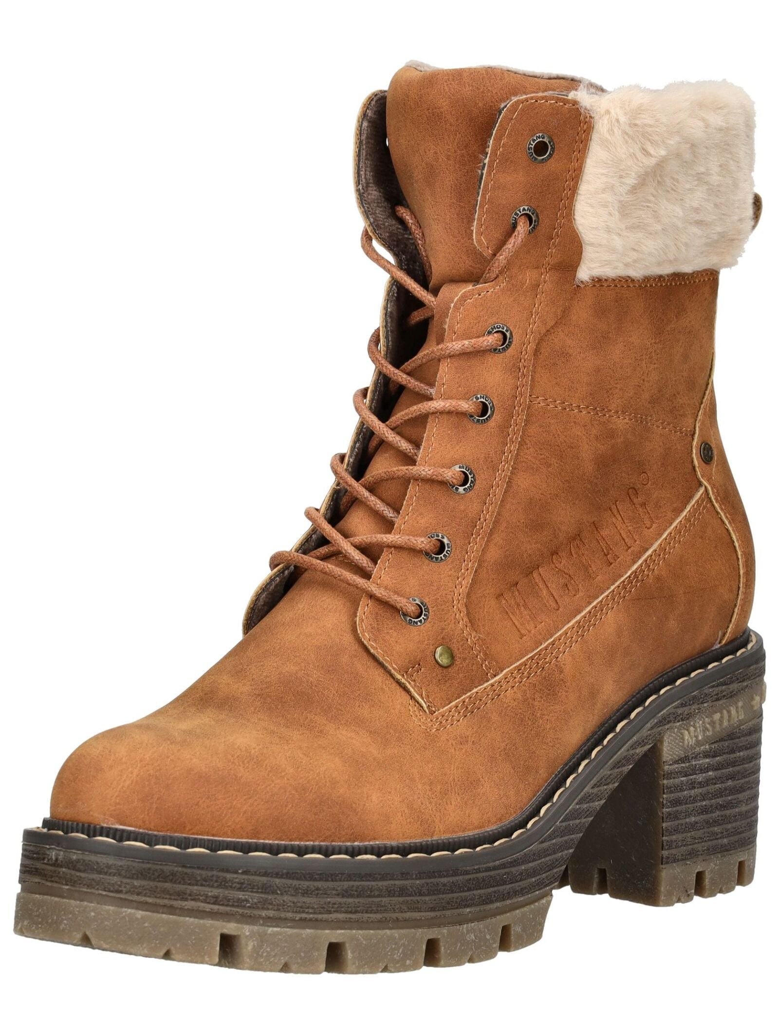 High-Heel-Stiefelette MUSTANG SHOES "Mustang Shoes Stiefelette Lederimitat/Textil", Damen, Gr. 42, braun, Lederimitat, Textil, Schuhe