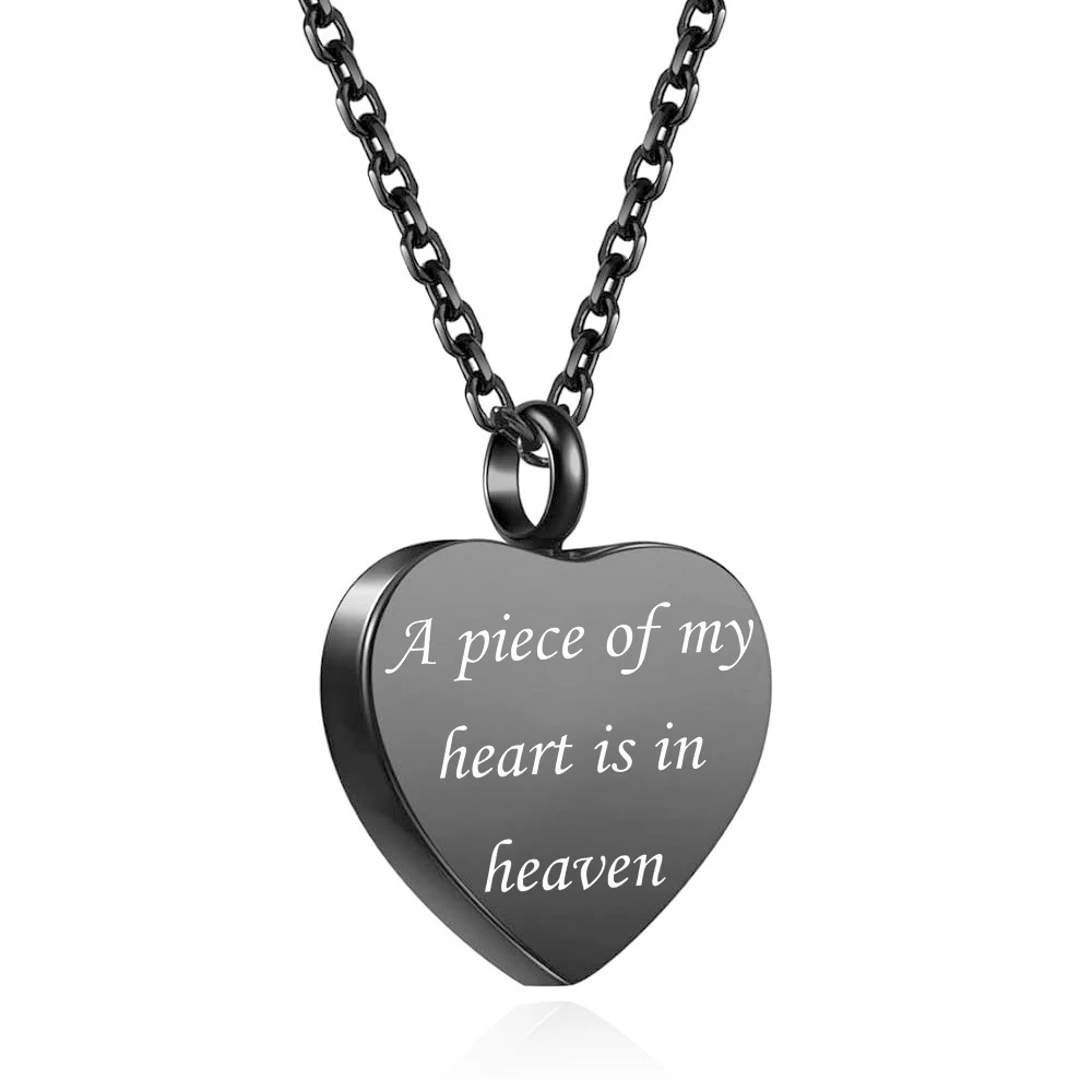 A Piece of My Heart is in Heaven Urnen-Halskette für Frauen, schwarzer Feuerbestattungsschmuck, Gedenk-Halskette, Asche-Andenken Image