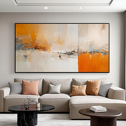 handgemaltes, großes abstraktes Ölgemälde in Gelb-Beige auf Leinwand, moderne Wandkunst, abstrakte Malerei Image