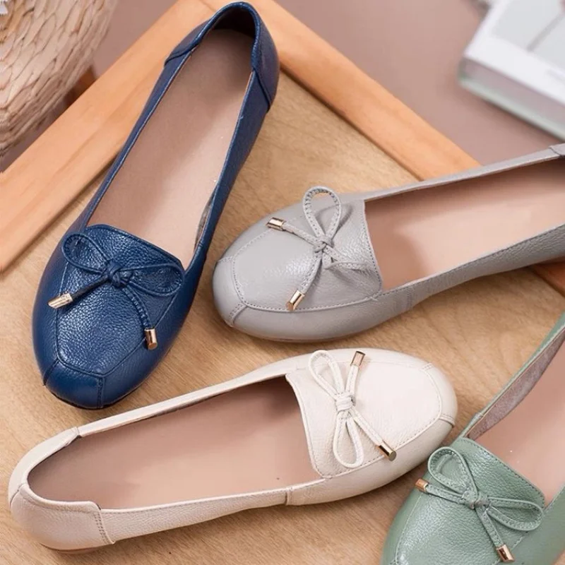 Vintage vielseitige weiche Sohle Freizeitschuhe Frühling Herbst neue Mutter Schuhe Bowknot Loafers