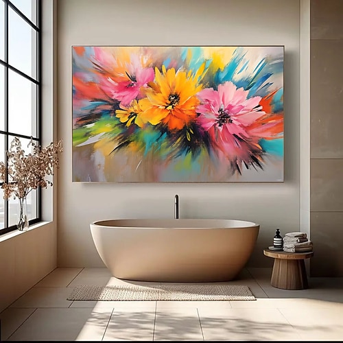 Handgemaltes, farbenfrohes Blumenbild im abstrakten Ölmalerei-Stil, Wandbild auf Leinwand, Poster, Dekoration für Zuhause, Küche, Büro, Geschenkidee