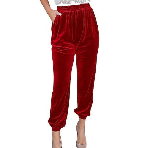 Damen Tapered Hose Chinos Jogginghose Urlaub Vintage Streetwear Volle Länge Mittlere Taillenlinie Einfach Tasche Elastischer Bund Bequem Mikroelastisch Dehnbar Outdoor Urlaub Blau Dunkelbraun Schwarz Image