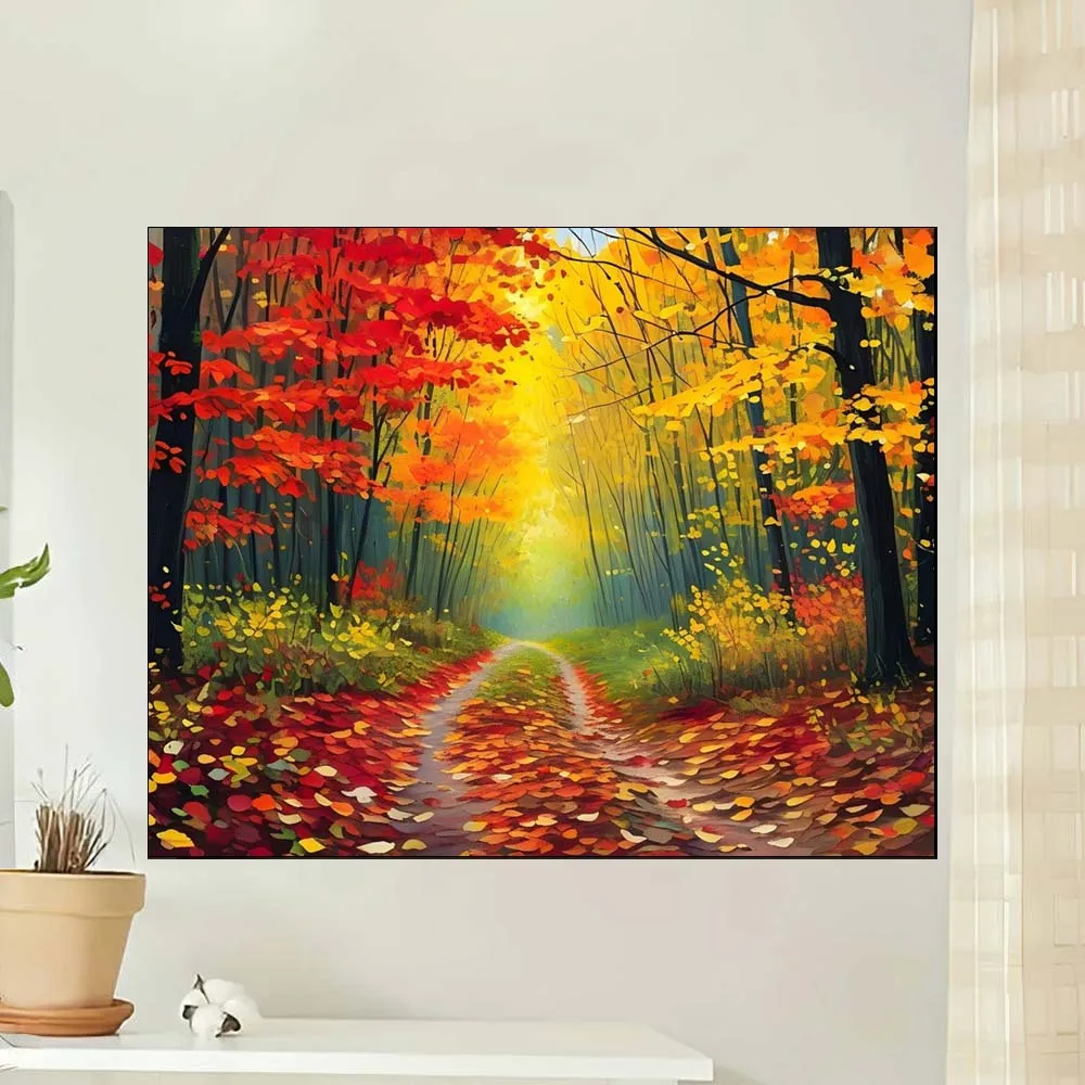 Idyllisches Sonnenuntergang-Bauernhaus mit goldenen Lichtern, Zaun, Leinwandkunst, digitales Ölfarben-Set zum Selbermachen für Anfänger und Erwachsene, außer Rahmen Image