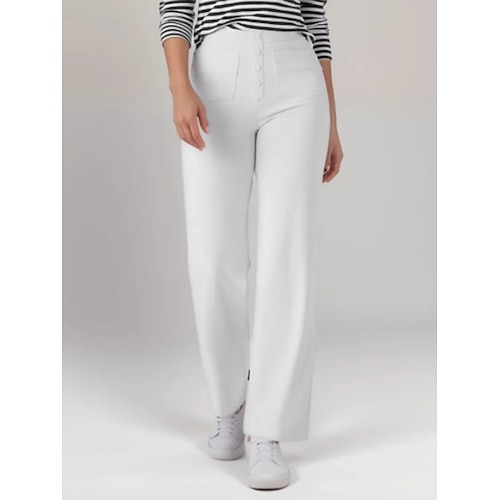 Damen Chinos Gerade Mode Streetwear Lässig Volle Länge Hohe Taille Einfach Tasche Bequem Weich Mikroelastisch Outdoor Straße Hellgrau Schwarz Weiß Dunkelmarine Frühling Herbst Normale Passform Image