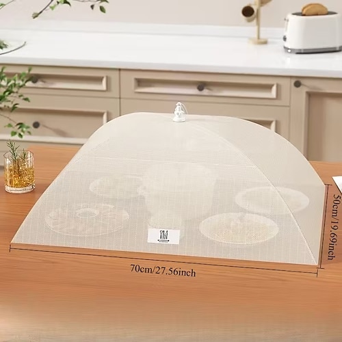 Faltbare, fliegensichere Lebensmittelabdeckung – robuste, beige/weiße, faltbare Tablettabdeckung mit Luftzirkulationsdesign spart Platz auf der Arbeitsfläche, bei Partys und im Kühlschrank – geeignet Image