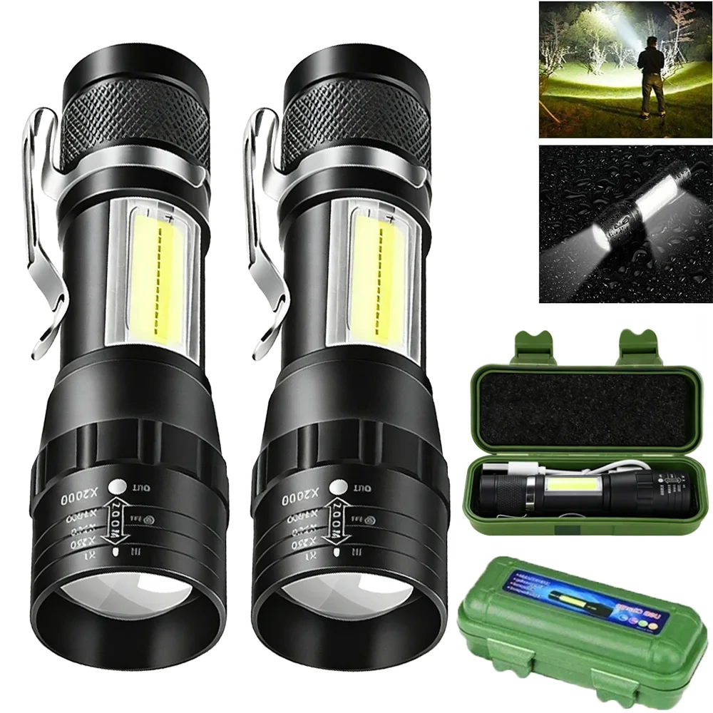Mini COB LED Taschenlampe USB Aufladbare Zoom Taschenlampe Taktische Lampe Outdoor Camping Wasserdichte Notfall Laterne mit Stift Clip Image