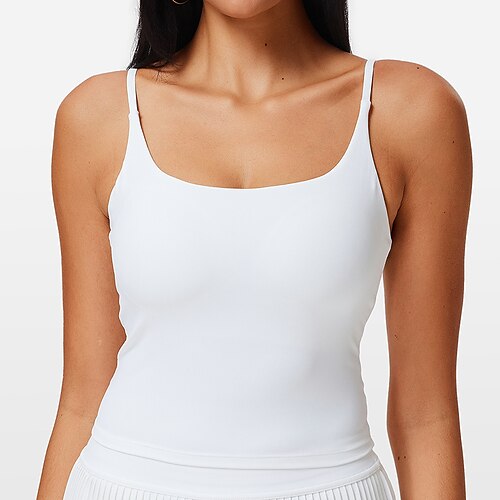 Damen Einfarbig Tank Top Eingebauter BH UV Schutz Schnelltrocknend Elastisch Atmungsaktiv Tennis sportlich Laufen Oberteil Schwarz Weiß Sahne Tennisbekleidung Image