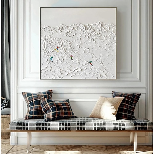 Handgemaltes Ölgemälde auf Leinwand, moderne abstrakte Winterlandschaft mit dicken Pinselstrichen, ideal für die Wanddekoration im Wohnzimmer. Das Gemälde ist gerollt, rahmenlos und ungespannt. Image