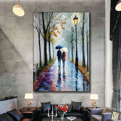 Handgemaltes romantisches Paar unter Sternenhimmel – Ölgemälde, Wandbild auf Leinwand, Poster, Dekoration für Zuhause, Küche, Büro oder andere Räume – Geschenk für Verliebte Image