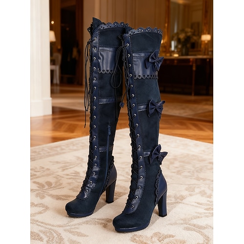 Blaue, viktorianische Schnürstiefel mit Schleifen – Vintage-Wildlederstiefel aus den 1920er Jahren mit hohem Absatz für Alltag, Karneval und Partys Image