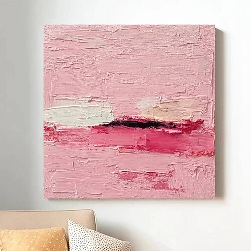 Handgemaltes Ölgemälde auf Leinwand, modernes abstraktes rosa, schlichtes Wandbild für die Heimdekoration, auf Keilrahmen gespannt / gerolltes, ungespanntes Gemälde Image