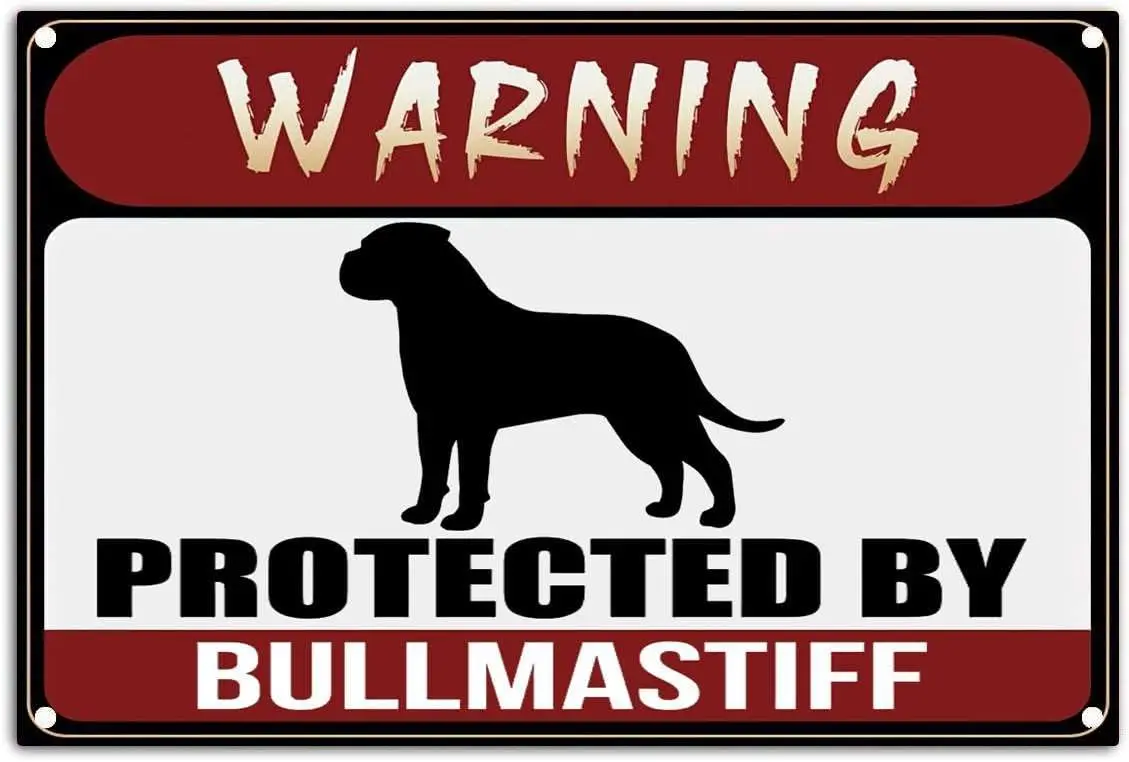 Warnung, geschützt von Bullmastiff, Vorsicht vor Hund, kein Betreten des Metall-Aluminiumschilds/Blechschilds Image