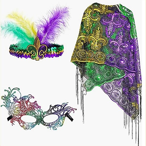 Karnevalskostüm Karneval Maske Federkopfschmuck Schals Cosplay Pailletten Erwachsene Damen Karneval Fetter Dienstag Karnevalsparade Leistung Party Einfaches Karnevalskostüm Verkleiden Image
