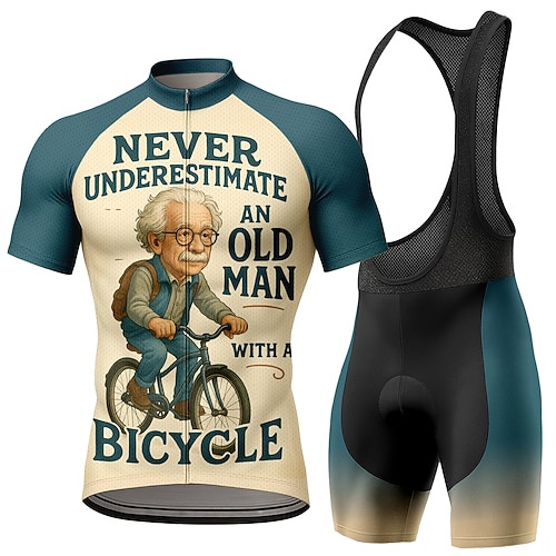 Herren Radtrikot mit Trägershorts Radtrikot-Set Kurzarm Mountainbike MTB Straßenradsport Sommer Blau Cartoon Buchstaben Zahlen Fahhrad Sonnenschutz UV-beständig 3D-Polster Schnelltrocknend Image