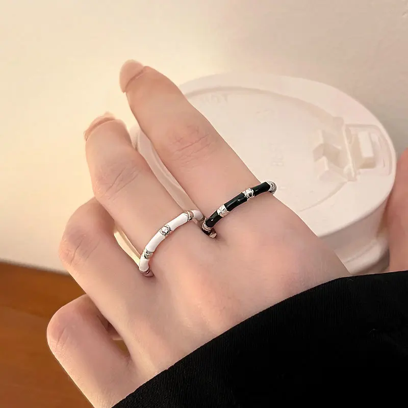 925 Sterling Silber Schwarz Weiß Bambus Damenring Hochzeit Verstellbare Ringe für Frauen Luxus-Accessoires Geld 925 Image