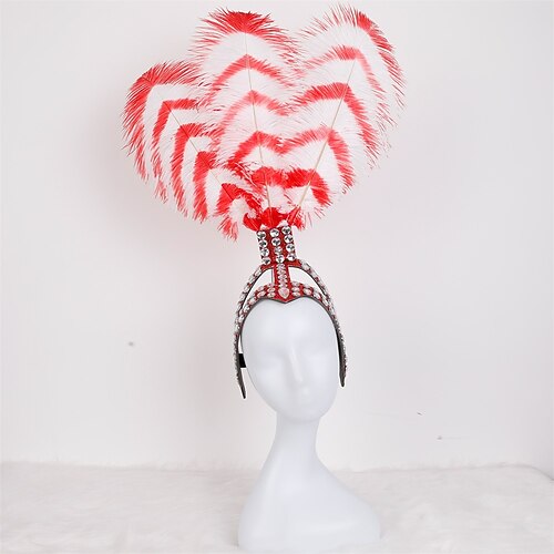 Karneval 2026 Rio Karneval Samba Accessoires Karneval Feder Showgirl Kopfschmuck - Blau Weiß gestreifte Straußenfeder Kopfbedeckung Mardi Gras Tanzkostüm Accessoire Brasilien Festival Aufführung