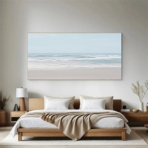 Großes, originales Meeresgemälde, abstraktes Meeresbild in Blau und Grau, Strandlandschaft, abstraktes Himmelsbild, Wandkunst fürs Wohnzimmer Image