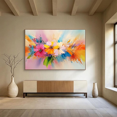 Handgemaltes, farbenfrohes Blumenbild im abstrakten Ölmalerei-Stil, Wandbild auf Leinwand, Poster, Dekoration für Zuhause, Küche, Büro, Geschenkidee