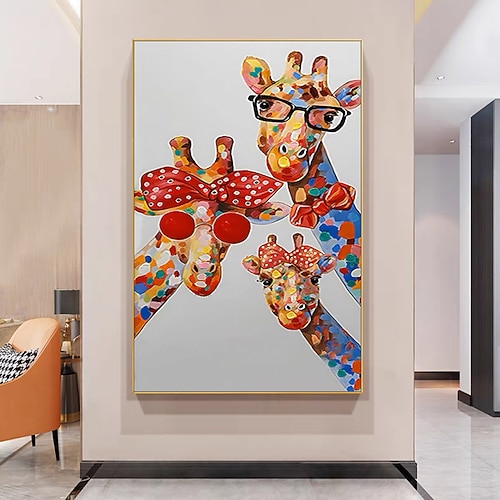 Handgefertigt Ölgemälde Handgemalte Vertikal Tiere Cartoon Modern Ohne Innenrahmen (ohne Rahmen) Image