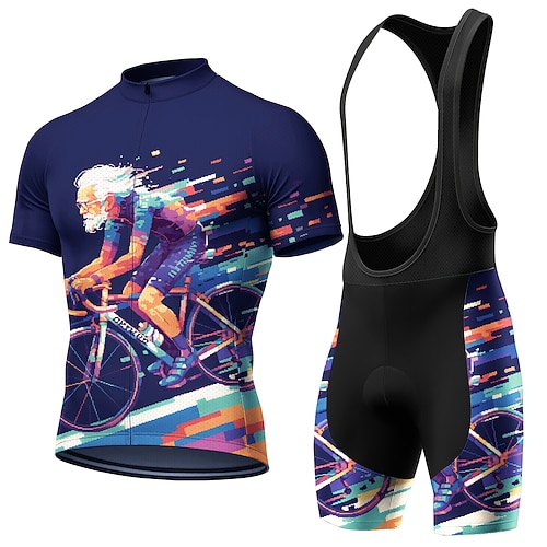 Herren Radtrikot Radtrikot mit Trägershorts Kurzarm Mountainbike MTB Straßenradsport Sommer Frühling Dunkelmarine Cartoon Geometrisch Fahhrad Sonnenschutz UV-beständig 3D-Polster Radfahren Trainer Image