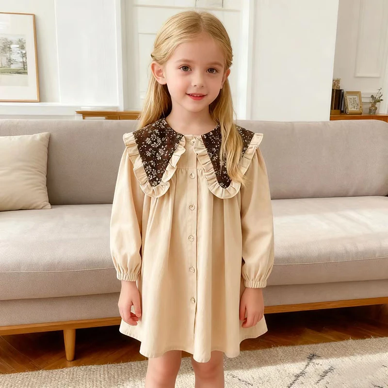 2026 neue 2-6Yrs Baby Mädchen Retro Revers Kleid Kinder Frühling Lange ärmeln Prinzessin Kleider Baumwolle Geburtstag Hochzeit Party Süße kleid Image